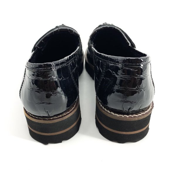 ASOS DESIGN Croc Meze Chunky Fringed Patent Leather Loafers - Picture 8 of 16